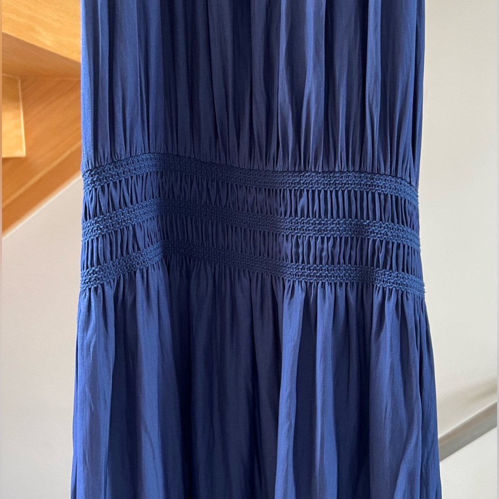 Ramy Brook Carlie Smocked-Waist Midi Dress ~ XS ~ Spring Navy Blue - Picture 4 of 12